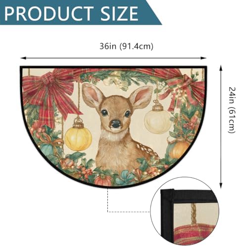 Pardick Christmas Retro Deer Half Round Door Mat, Non-Slip Welcome Indoor Entrance Way Rug Semi Circle Front Doormats Washable Bathroom Kitchen Floor Mat, Outdoor Rugs for Garage, Patio, Hearth Rug