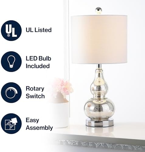 JONATHAN Y Anya Gourd Glass Table Lamp 20.5", Mercury Silver
