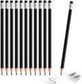 12 PCS Black Pencils with Eraser, Pre-Sharpened HB Pencils for Writing & Drawing, School Supplies for Kids Homework, Tests, Art Crafts & Teacher Grading (Black)