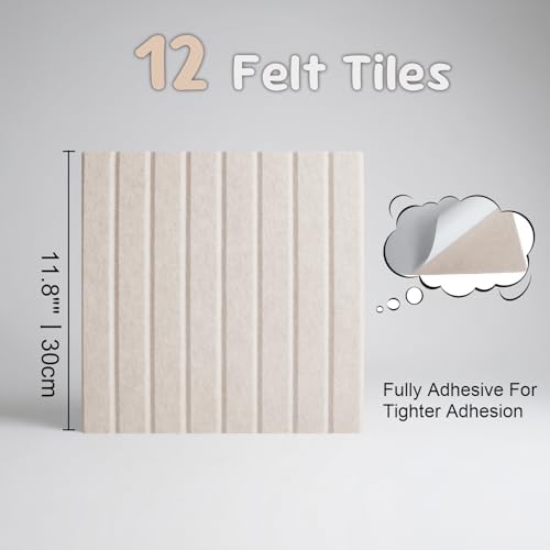 Large Felt Bulletin Board with Self-Adhesive | 12 Pack 48"x36" Cork Board Alternative | Notice Boards with 35 Pushpins, Secure and Easy to Install, Home Office Decor Classroom Decor - Oatmeal