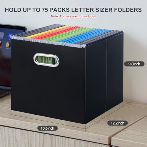 Oterri Portable Collapsible Cardboard File Box with Handle for Letter-Size | 1-Pack. Stainless Steel Handle. Label Stickers Included. Fits Letter Folders (Not Included). Home, Office, School, Dorm, Tax.