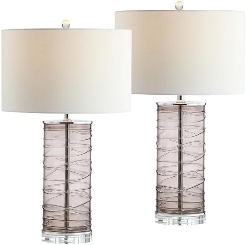 JONATHAN Y Cole 27.5" Fused Glass Table Lamp, Smoky Gray, Set of 2