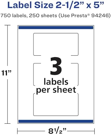 Avery® Matte White Rectangle Labels, Sure Feed® Technology, 2.5" x 5", 750 Matte White Printable Labels