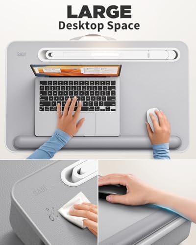 SAIJI Lap Desk with LED Light, Portable Laptop Tray with Cushion