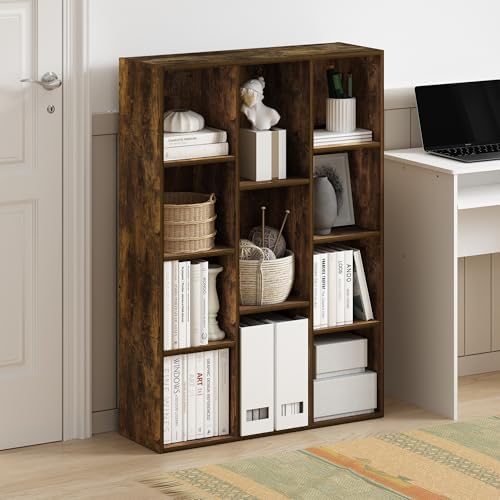 Furinno LUDER Book Shelf, 11-Cube Bookshelf, Reversible Bookcase with Open Shelves, 9.4 x 29.1 x 41.7, Easy Assembly, for Living Room, Bedroom, Home Office, Amber Oak