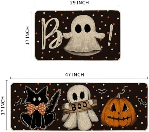 Artoid Mode Black Cats Boo Halloween Kitchen Mats Set of 2-17x29+17x47