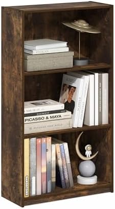 Furinno Basic 3-Tier Book Shelf with Open Shelves, Amber Pine