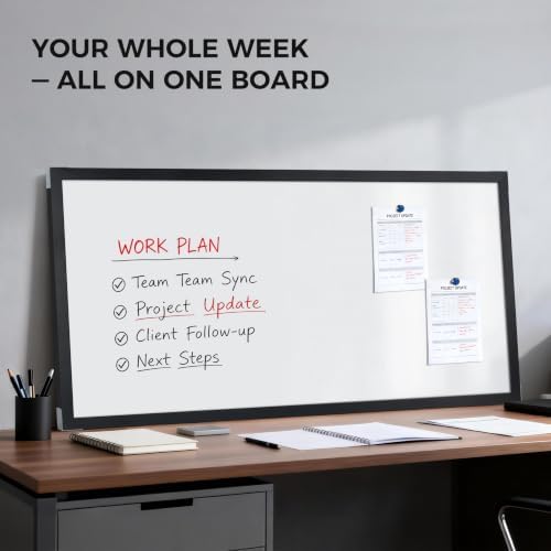 TOWON Magnetic Whiteboard, 48 x 24 Inch, Solid Pine Wood Frame, Black
