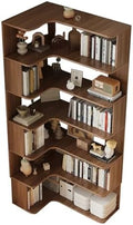 Vertical Wall Corner Shelf with Open Back 7-Shelf Wood Corner Bookshelf Floor Book Rack Multi-Layer Storage Shelf Against the Wall Bookcase Dark Walnut 35" L x 24" W x 75" H