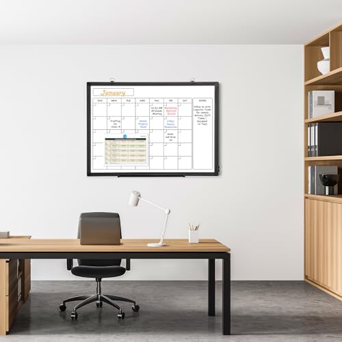 Whiteboard Calendar 30x20 Monthly Magnetic Dry Erase Board, Black