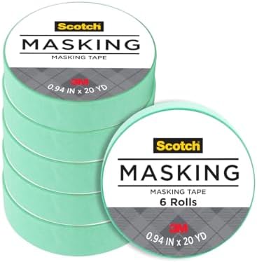 Scotch Expressions Masking Tape, .94 in x 20 yd, 6 Rolls, Mint Green
