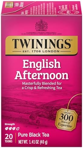 Twinings English Afternoon Black Tea Individually Wrapped Bags, 20 Count (Pack of 1), Smooth & Slightly Sweet, Caffeinated, Enjoy Hot or Iced, 20 Teabags
