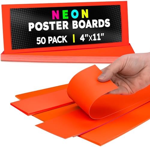 Hygloss Poster Board 4 x 11, 50 Pack Neon Red-Orange, Colored Posterboard