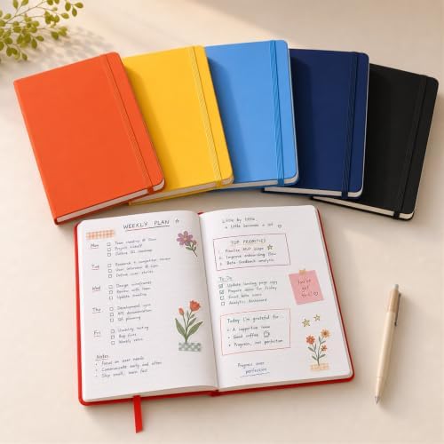 SUIN 6 Pack A5 Hardcover Lined Journal Notebooks, 200 Pages, Navy Blue