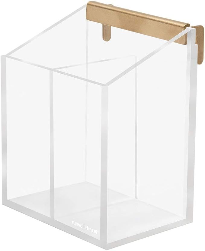russell+hazel Acrylic Wall Pencil Bloc with Gold Hardware, Clear | Mounts pens & pencils on the wall to free up desk space. Clear acrylic with gold-toned hardware keeps supplies in reach.