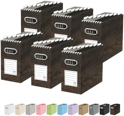 Oterri Portable Collapsible Cardboard File Box with Handle for Letter-Size | 6-Pack. Stainless Steel Handle. Label Stickers Included. Fits Letter Folders (Not Included). Home, Office, School, Dorm, Tax.