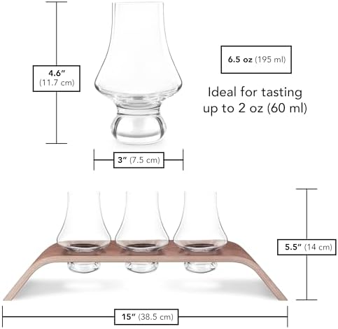 Final Touch Whiskey Flight Set with 3 Tasting Glasses & Modern Wood Stand