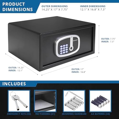 Barska 0.85 Cu Ft Digital Biometric Safe with Keypad – Fingerprint Scanner, ADA Compliant LED Display, Interior Light, Motorized Steel Locking Bolts, Secure Home Office Safe