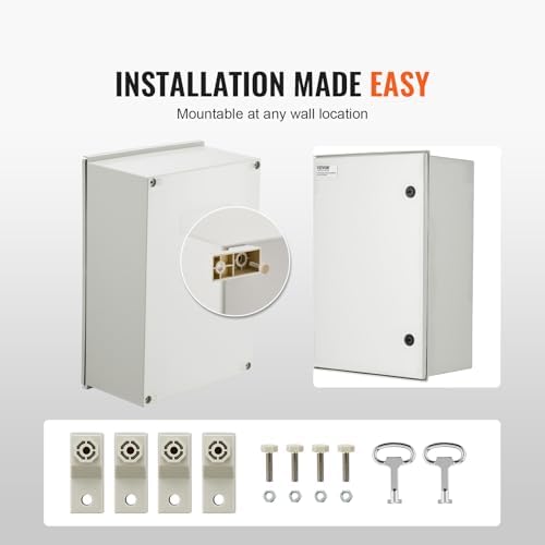 VEVOR Fiberglass Enclosure 23.6 x 15.7 x 9.1 Electrical Enclosure Box NEMA 3X Electronic Equipment Enclosure Box IP65 Weatherproof Wall-Mounted Electrical Enclosure with Hinges & Quarter-Turn Latches