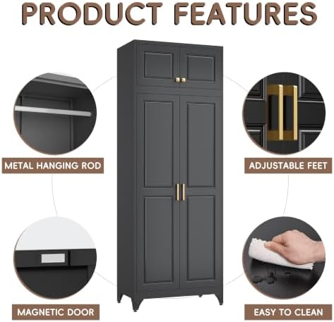 SteeLoong Armoire Wardrobe Closet,86" H Wardrobe Cabinet with Hanging Rod