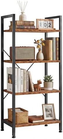 4 Tier Bookshelf, Free Standing Bookcase with Open Storage Shelves