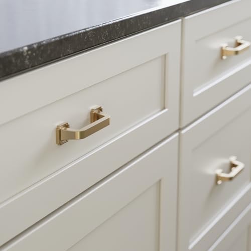 Franklin Brass 10 Pack Champagne Bronze Gold Cabinet Handles 3 inch (76mm) Kitchen Cabinet Handles and Drawer Pulls for Cupboards and Dressers |Notched Backplate