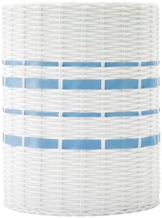 IZOD – Wastebasket, Wicker-Textured Hand-Painted Resin with Blue Stripe Detail, Coastal Home Decor – Perfect for Bathroom, Bedroom, Kitchen or Office (Savannah)