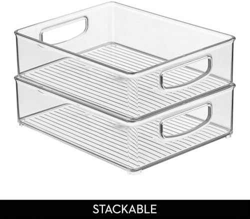 iDesign Stackable Plastic Handle Bin Storage Organizers, 18 Pack, Clear