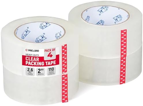 2" x 110 Yards Clear Packing Tape, Pack of 4 - Heavy-Duty 2.6 Mil Thick Carton Sealing Tape with Industrial Strength Adhesion for Packaging, Moving, or Shipping Boxes
