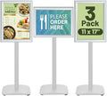 3-Pack Sign Holder Stand with Heavy Duty Base, 11x17 Inch Pedestal Floor Standing Menu&Poster&Signage Holder, Stand for Display Indoor/Outdoor Restaurant, Store, Advertising, Silver