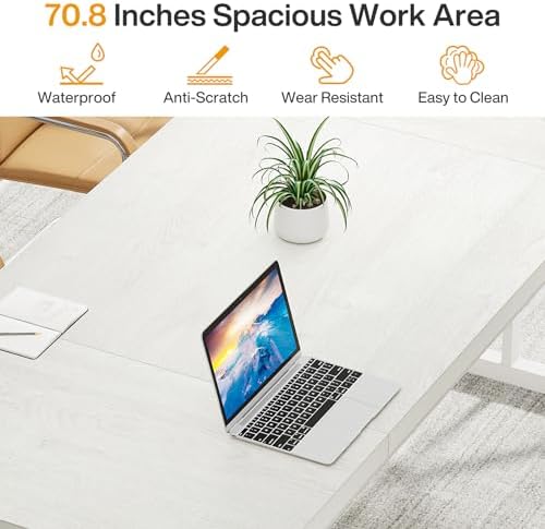 Tribesigns 70.8-Inch Executive Desk, Large Computer Office Desk Workstation, Modern Simple Style Laptop Desk Study Writing Table Business Furniture for Home Office (White, 70.8 Inch)