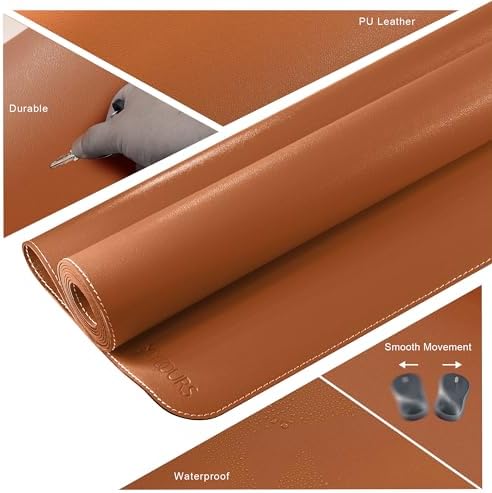 Mydours 55" x 28" XXL Large PU Leather Desk Mat, Gaming Mouse Pad, (Brown)