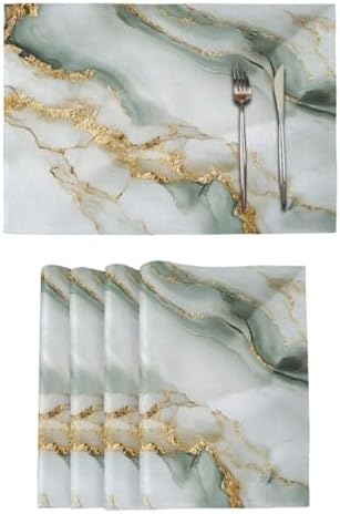 ALAZA White Marble Set of 4 Placemats Rectangle Table Mat for Dining Table Restaurant Kitchen Home Decor, 12" x 18"