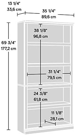 Sauder 5 Tier Book Shelf Wooden Bookcase Multipurpose Bookshelf for Home Office, Living Room, in White Plank