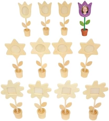 Colorations Wooden Flower Pot Picture Frames, Set of 12, Ages 4+, PreK+ | Kids' Keepsake Craft for Mother's/Father's Day, Birthdays or Holidays, Personalize and Decorate Each Frame