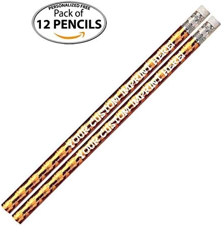 Express Pencils™ Personalized Pencils - Round - Glitz & Glitter Foil Theme -Printed w/your name, message, text or logo - Customizable - Made in USA -Great gift ideas - 12 / Set (ORANGE PRISM)