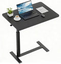 Overbed Bedside Table with Hidden Casters, Adjustable Pneumatic Mobile Laptop Computer Standing Desk, Rolling Laptop Table, Movable Overbed Table Hospital Home Use, Black