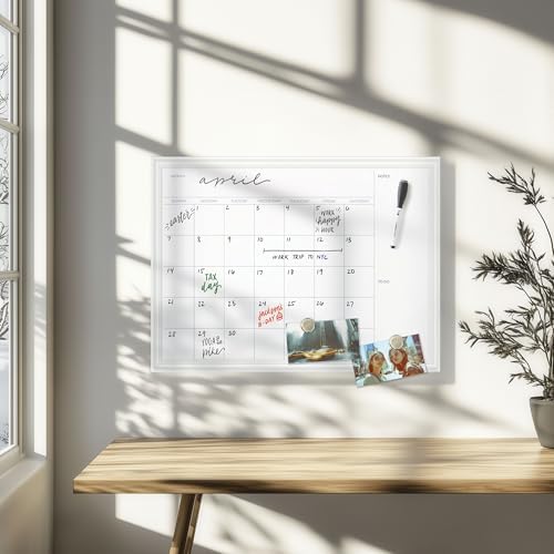 U Brands Magnetic Dry Erase Monthly Calendar Whiteboard Value Pack, 24" x 18", Wall Mounted Planner Board with Wood Style Frame, Home Office & Kitchen Family Command Center, Includes Markers & Magnets