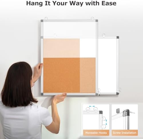 Magnetic Dry Erase White Board Cork Board Combo for Wall with Accessories