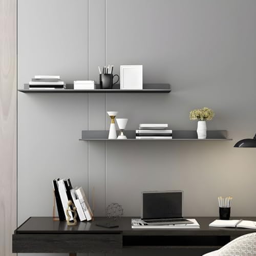 Metal Bookshelf Wall Mounted Contemporary Bookcase Office Aluminum Alloy Wallmounted Storage Shelf Living Room Bookshelf Metal Partition Single-layer Display Shelf Grey 23.6"L x 8.3"W x 3.1"H