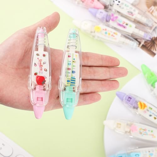 NQEUEPN 12pcs Decorative Tape Pen, Cute Animals Press Type Decorative Pen Tape Roller Pen DIY Creative Cartoon Correction Tape for Boy Girls Gift Teacher Class Rewards (12 Themes)