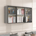 Wall Hanging Lateral Filing/Vertical Timber Wall Unit Transparent Glass Door Shelf Wall-Mounted Wood Bookcase Action Figure Model Storage Cabinet Display Case Grey 35" L x 10" W x 26" H