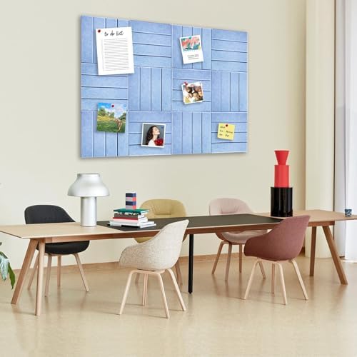 12 Packs Light Blue Felt Pin Board, Large 12" Bulletin Board with 30 Push Pins, Felt Board Slat Wall Paneling for Office Home Kitchen, Self-Adhesive Corkboard Tiles for Classroom Message Photos Memos