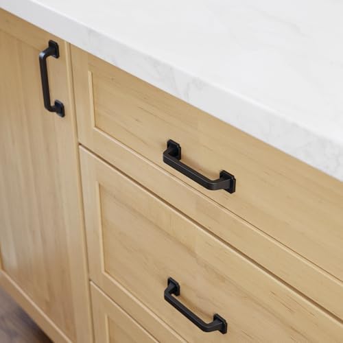 Franklin Brass 10 Pack Matte Black Cabinet Handles 3-3/4 inch (96mm) Kitchen Cabinet Handles and Drawer Pulls for Cupboards and Dressers |Notched Backplate