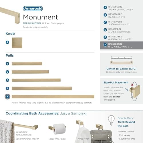 Amerock | Cabinet Pull | Golden Champagne | 8-13/16 inch (224 mm) Center to Center | Monument | 1 Pack | Drawer Pull | Drawer Handle | Cabinet Hardware