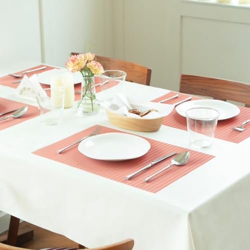 Placemats Set of 12 Vinyl/Plastic Woven Place Mats for Kitchen Table Indoor/Outdoor Washable Placemat Wipeable Dining Table Mats (Red Stripes,12)