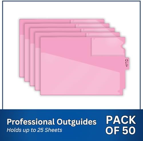 Doctor Stuff - Center Tab Vinyl Outguides, Diagonal Cut Front Pocket, Top Charge Out Slip Pocket, Plastic File Folder, Letter Size 9" x 13-1/4", Pink, 50/Box