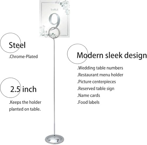 HOHIYA 12 Pack Silver Table Number Holders 12" Wedding Place Card Stands