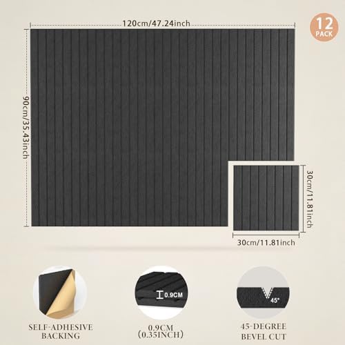 JBER Large Felt Bulletin Board 48" x 36", 12 Pack Felt Wall Tiles, Black
