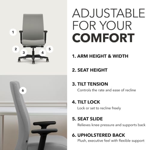 HON Ignition 2.0 Ergonomic Office Chair, Lumbar Support, Desk Chair, Fog